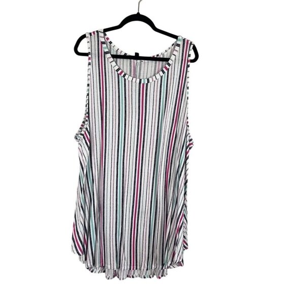 Lane Bryant Top Women 26 White Striped Tank Summer Rainbow Beach Swim Retro 80s - Picture 1 of 12
